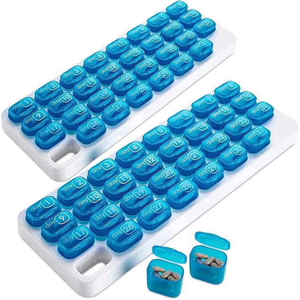 Organizador de Pastillas Mensual MEDca de 31 Días, Compartimentos Portátiles de Medicamentos (Pack de 2)