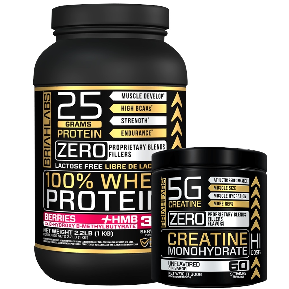 Briahlabs - Pack Proteina 100% Whey 1Kg Berries + Creatina 300Gr -