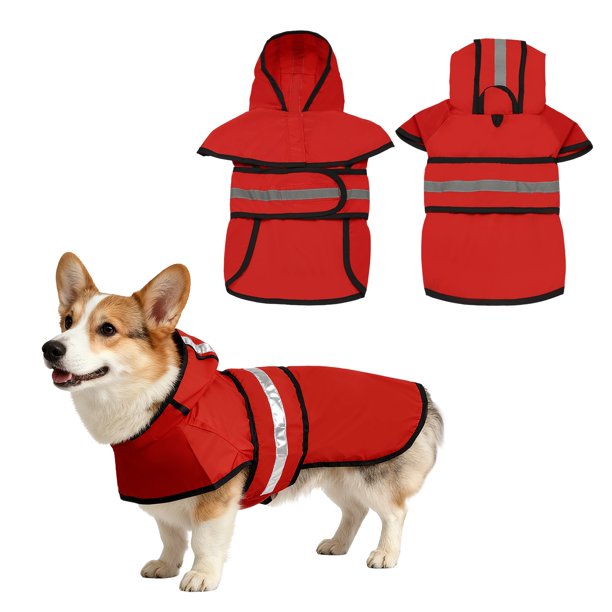 Impermeable para Perros Uxcell, Chaqueta Impermeable para Mascotas con Agujero para Correa con Capucha, (Rojo, L), Destinado para Cachorros