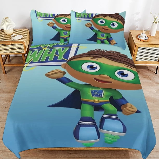 Super Why Cartoon Bedding Sets Ultra Soft Skin-Friendly Duvet Cover 3 Piece, Cute Comforter Cover Bed Set for Boys Girls Kids