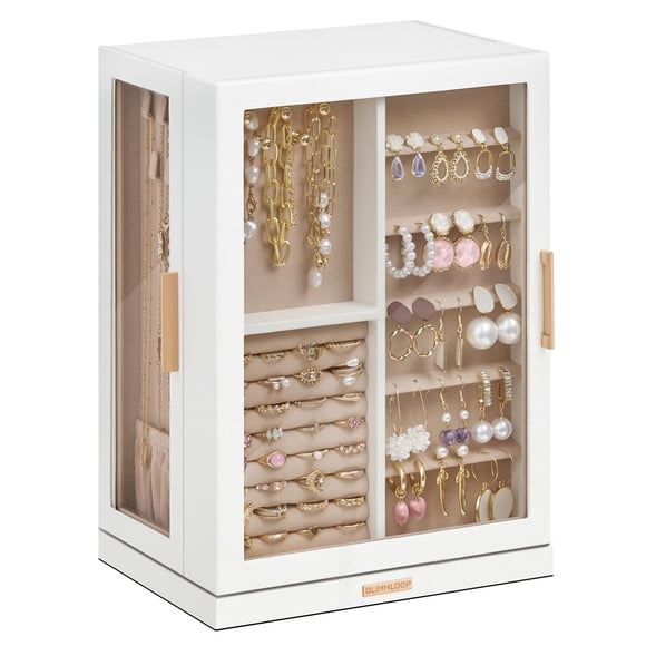 Caja para joyas Glimmloop giratoria 360° de 7 cajones, blanca