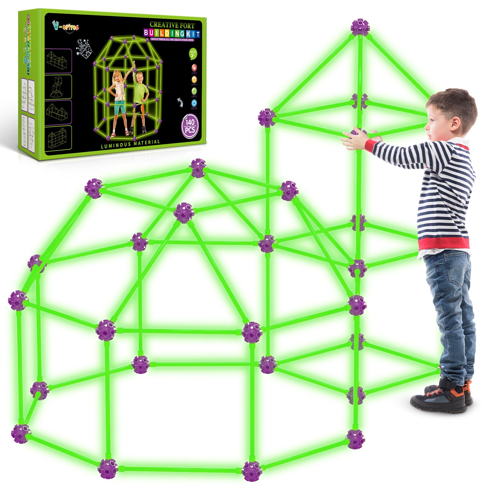 Kit De Construcción Fort V-Opitos, Paquete De 140 Unidades, Glow In The Dart, Para Niños Mayores De 4 Años
