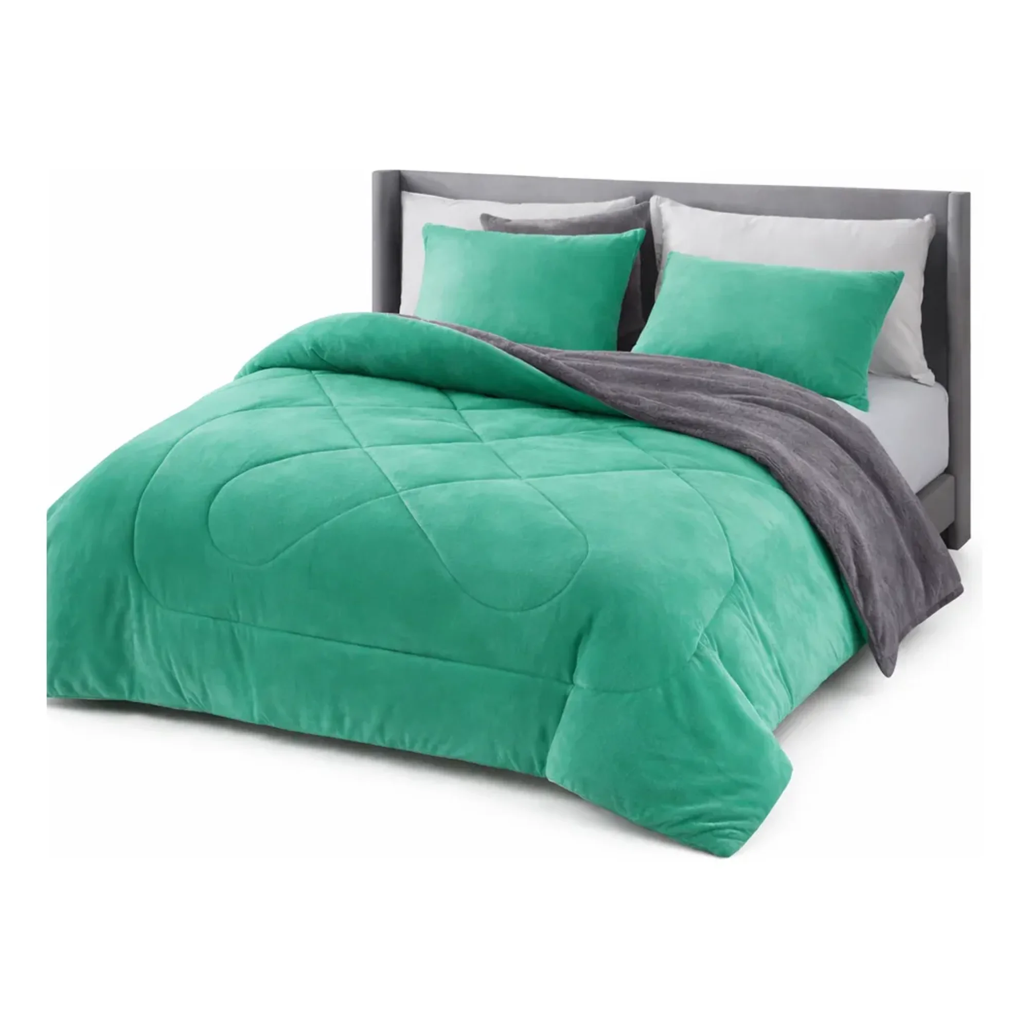 Max - Cobertor Cubrecama Grueso Peludo Chiporro 2 Plaza + 2 Funda Verde