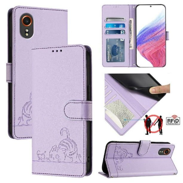 Funda tipo cartera FOXDOCK para Samsung Galaxy Xcover7 con soporte, ranuras, RFID, diseño de gato