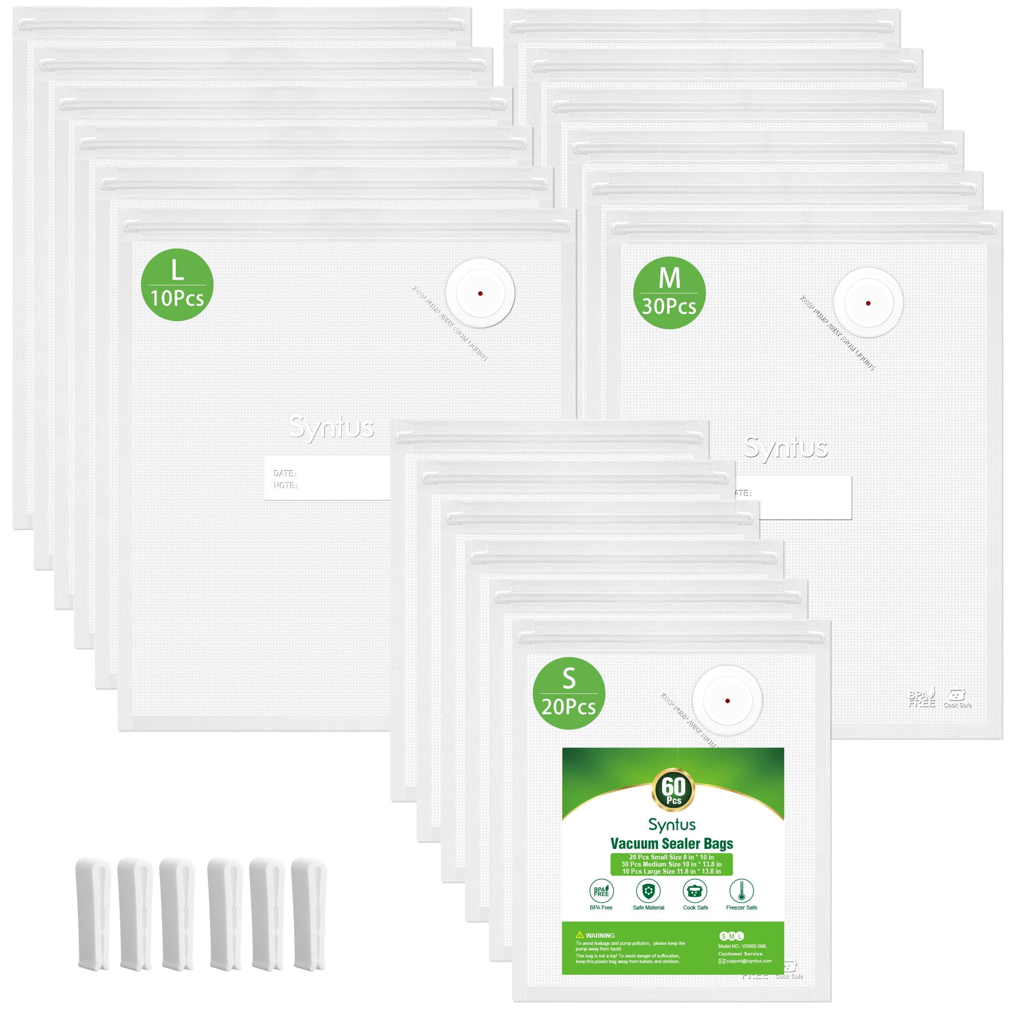 Bolsas Para Selladora Al Vacío Syntus 2025 Mejoradas 60 Piezas (s+m+l) Para Alimentos