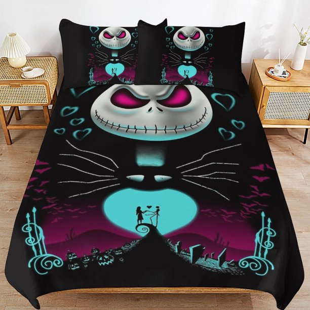 The Nightmare Before Christmas Duvet Cover Set 3 Piece Bedding Set Double Sided Printing Decorative Comforter Cover Set