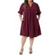 thumbnail image 2 of Agnes Orinda Vestidos de Chifón de Talla Grande para Mujer, Cuello en V con Muesca, Manga Corta de Campana, Plisado, Casual de Verano, Midi con Bolsillos 1X Burdeos, 2 of 6