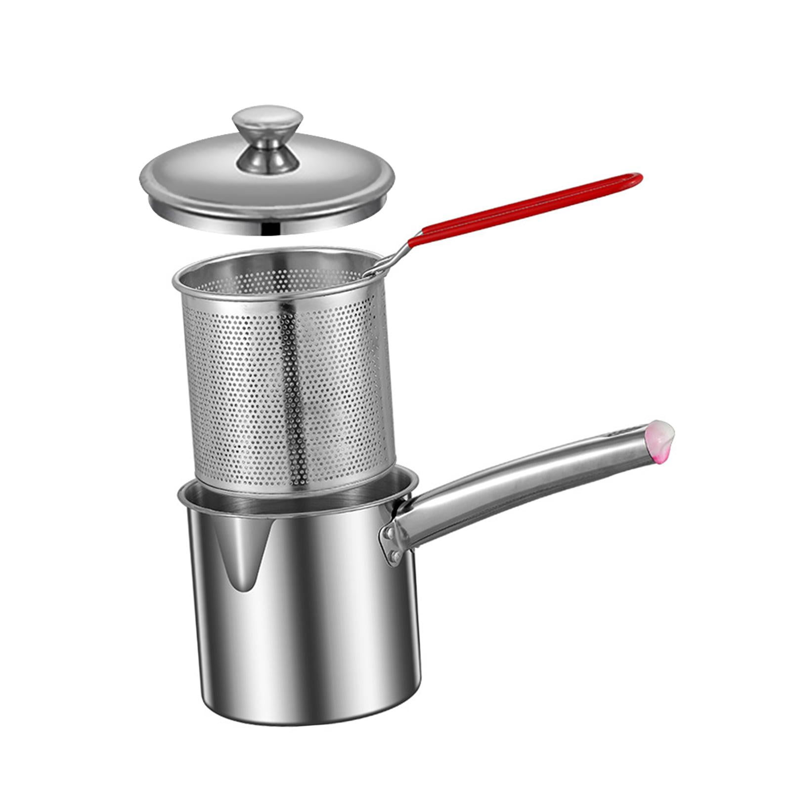 Magideal - Sartén Freidora Freidora De Grasa Profunda Olla De Cocina Con Cesta De Colador Olla De Cocina Universal Olla De Freidora Pequeña Para Comedor Picnic , Grande Con Tapa