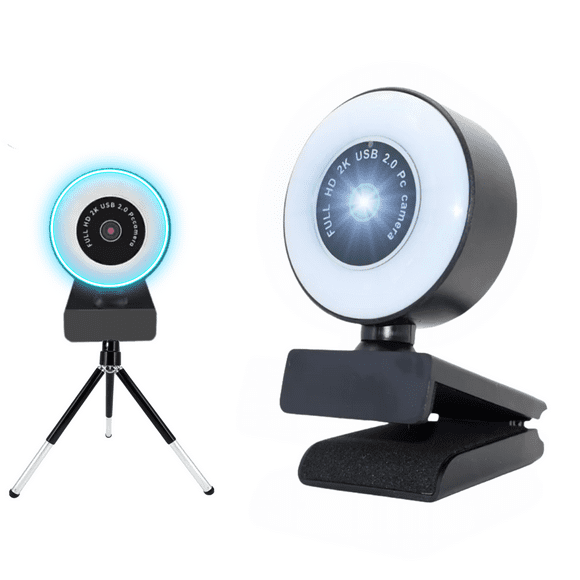 Camara Para Video Conferencia Webcam Con Luz Pc Streaming 2k Negro