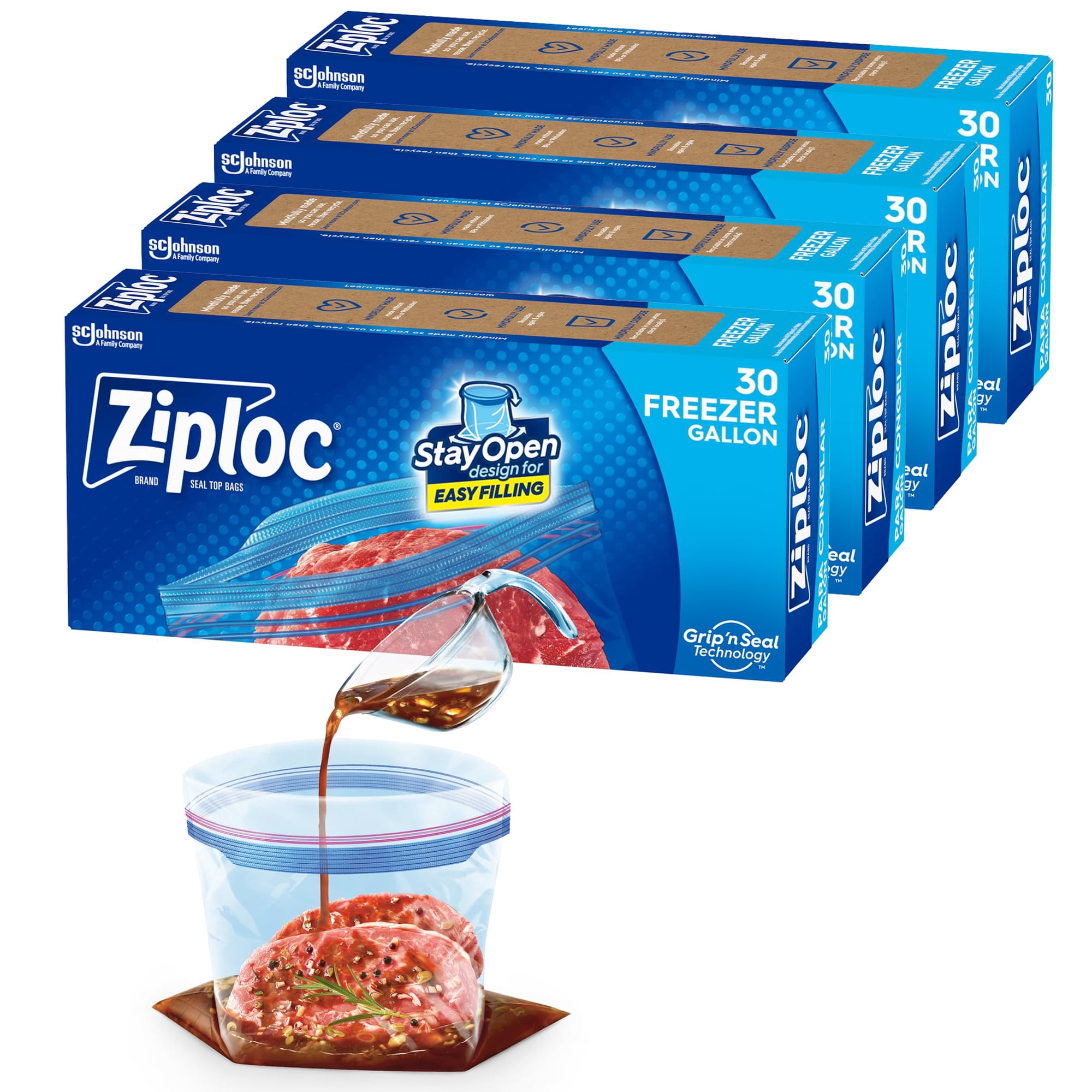 Ziploc - Bolsas De Almacenamiento De Alimentos Para Congelar, Con Cierre Hermético, Galón, 30 Unidades X 4