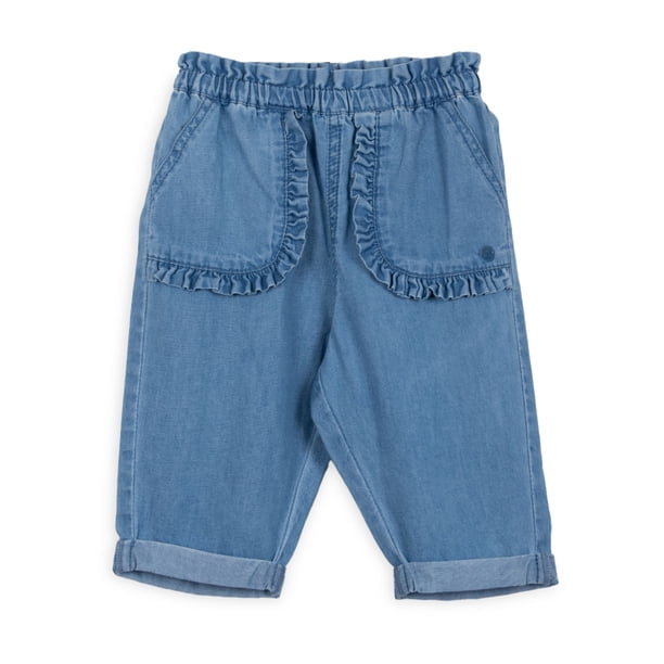 Jeans Bebé Niña Baggy Cintura Elasticada Vuelos Azul Pillin