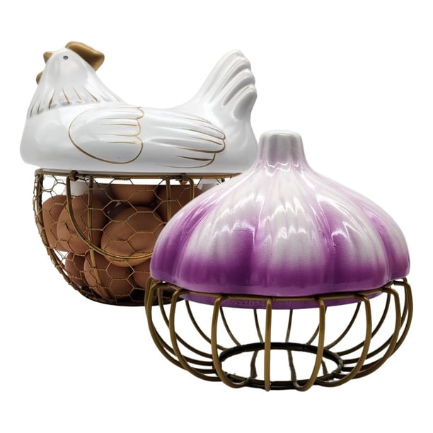 Pack Porta Huevos Y Porta Ajos Decorativos Cocina purpura