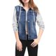 thumbnail image 2 of INSPIRE CHIC Chaqueta de Mezclilla Lavada para Mujer con Mangas en Contraste, Capucha con Cordón, Botones y Exterior S Azul Oscuro, 2 of 6