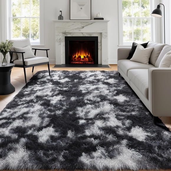 Alfombra PAGISOFE, negra, blanca y gris, suave y esponjosa, 120 x 180 cm