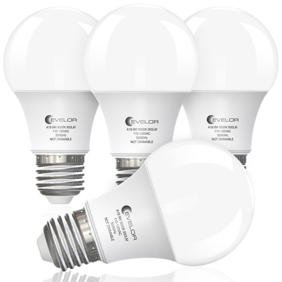 Bombilla LED evelor A19 9W 5000K paquete de 4 unidades no regulable