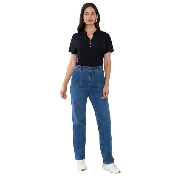 Jeans Mujer Straight Fit Básico Azul Medio Corona