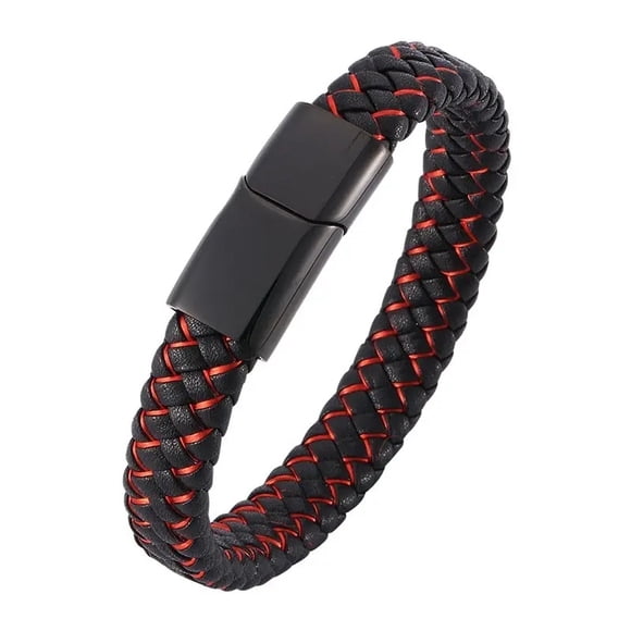 Pulsera Cuero Royal Madriz Red and Black Mediana