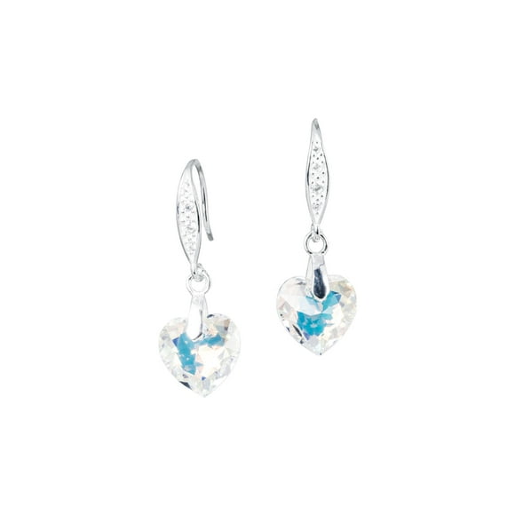 Aros Amor Plata Italiana 925 y Cristal Genuino Aurora Boreal