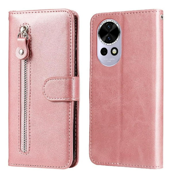 Funda con Cremallera para Huawei Nova 13 Pro, Carcasa Cartera de Cuero PU con Soporte y Tarjetero
