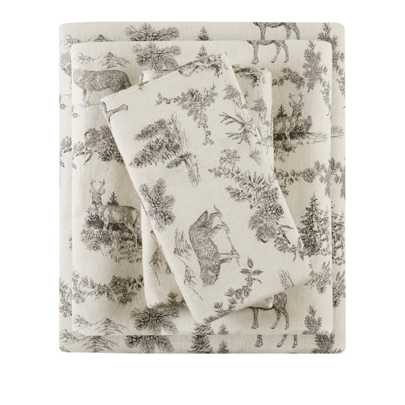 Juego de sábanas de franela Comfort Spaces, tamaño completo, gris Woodland Toile