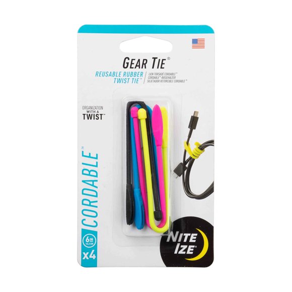 Corbata retorcida de goma reutilizable Nite Ize Gear Tize, 15 cm, paquete de 4