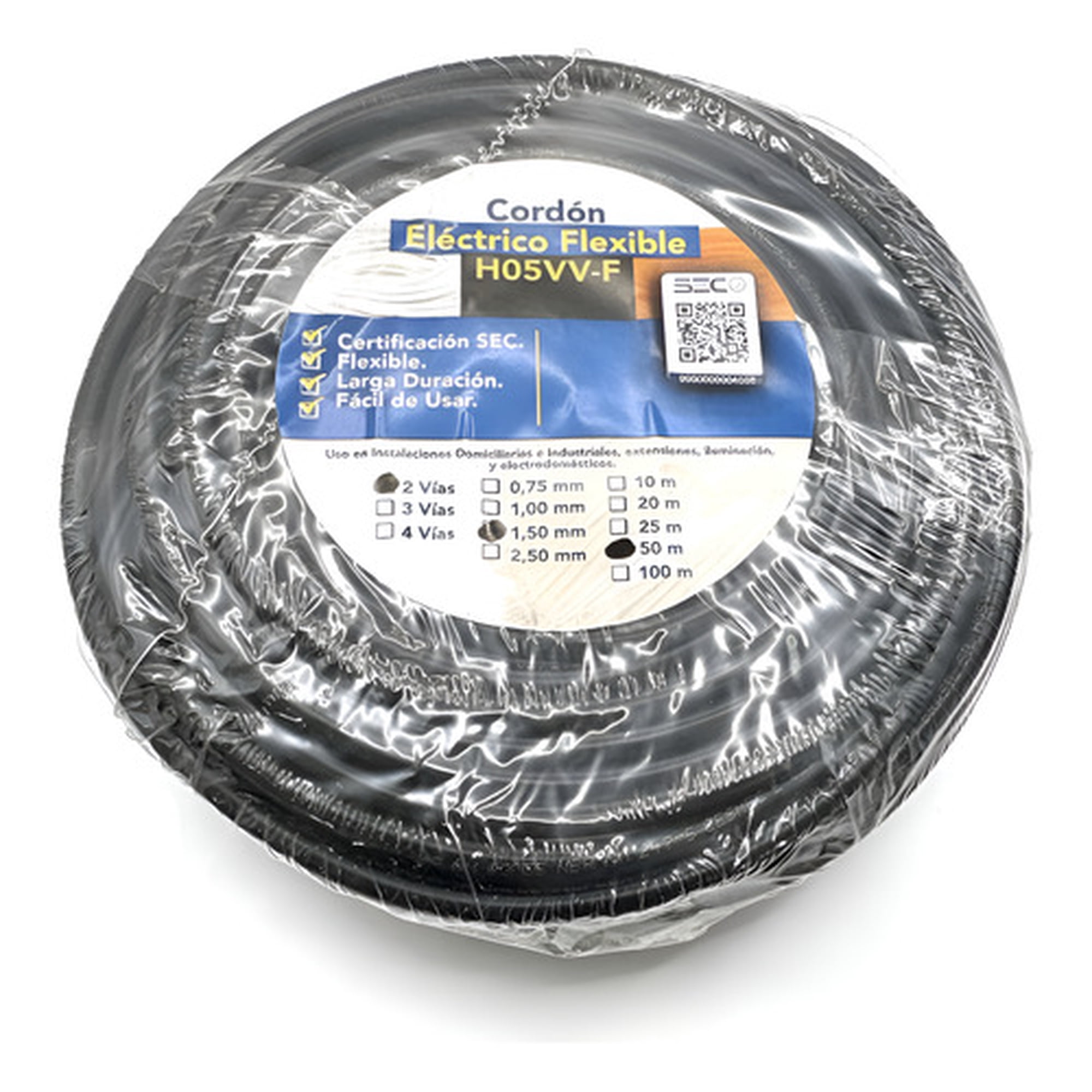 Cable Cordón Eléctrico Sil Flexible 2x1,50mm2 50m Negro Sec Negro