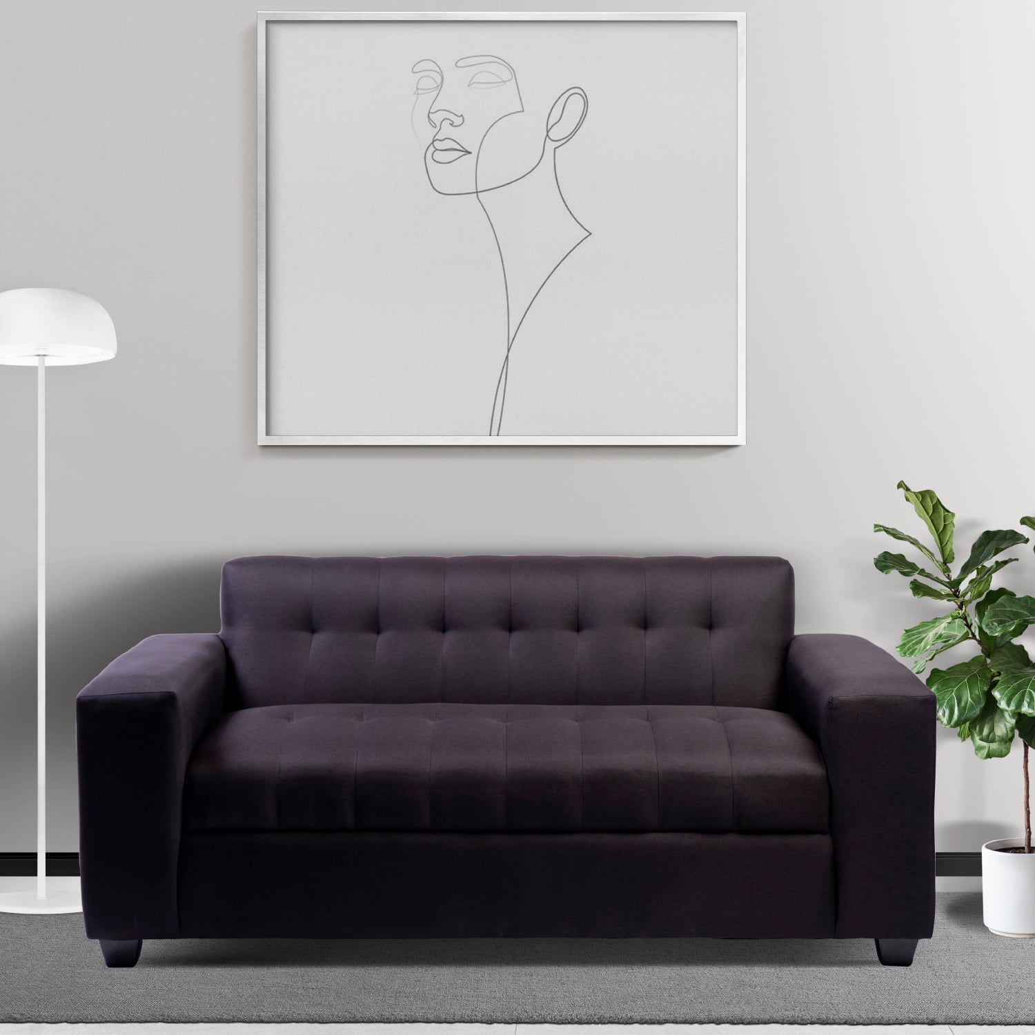 Muebles New - Sofa Dos Cuerpos Negro Lino