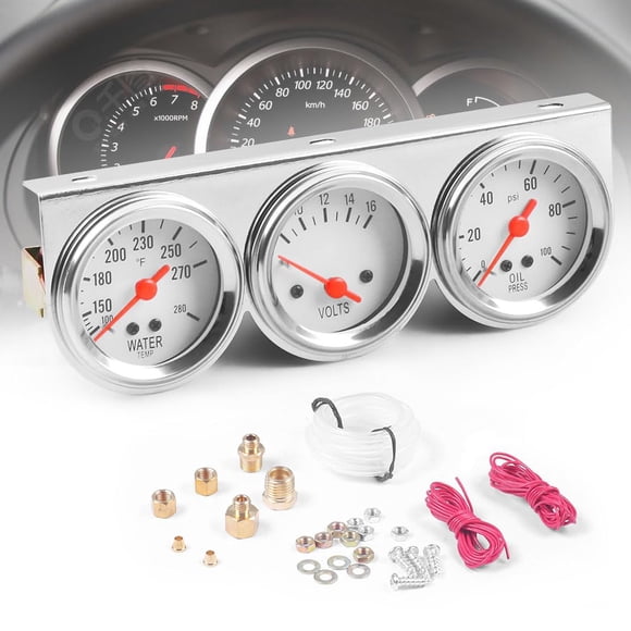 Kit de Medidores Dyno Racing 52 mm Triple Cara Blanca Cromada