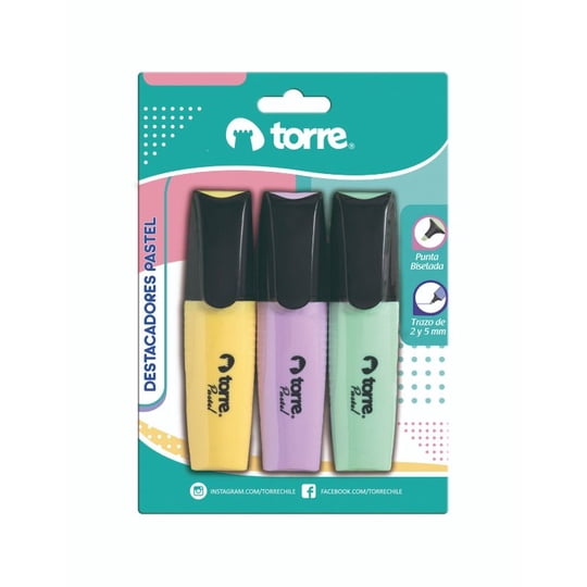3 Destacadores Color Pastel Torre