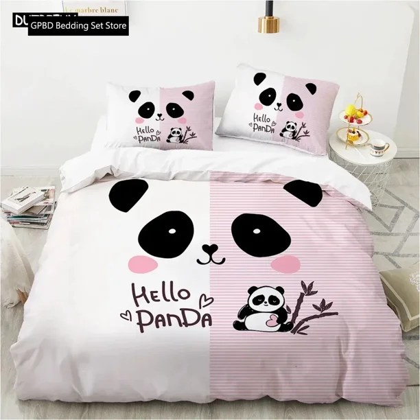 Cartoon Lovely Panda Bedding Set White Bed Linen Gift For Kids Girls Duvet Cover Set