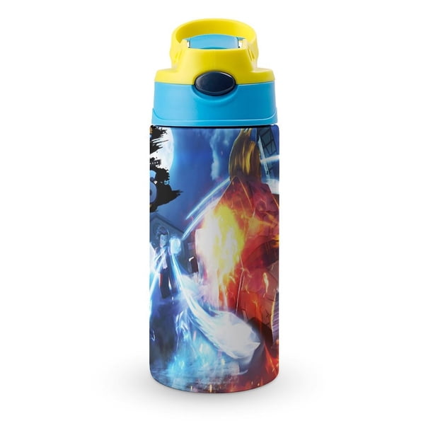 Blox Fruits Botella de Agua con Tapa Pop Top de Un Toque, Acero Inoxidable, a Prueba de Fugas, para Deportes, Botella Infantil azul 12 oz