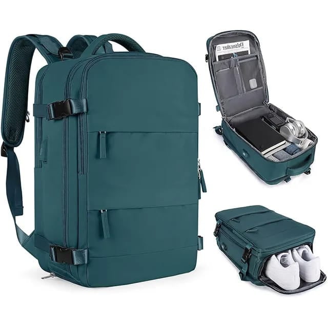 Genérico - Mochila De Viaje Cabina Avión Impermeable Viral Zapatos Usb Azul Petroleo