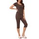 thumbnail image 4 of INSPIRE CHIC Conjunto de Pijama Capri para Mujer con Ribete de Volantes, Top de Manga Corta con Cuello en U, Pantalones Recortados, Ropa de Descanso Refrescante para Verano XL Café, 4 of 6