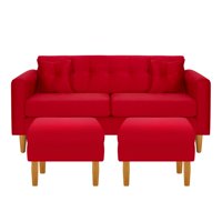 Bodevir - Sofa New Retro 3C + 2 Pouf Felpa 04 Rojo