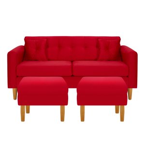 Bodevir - Sofa New Retro 3C + 2 Pouf Felpa 04 Rojo