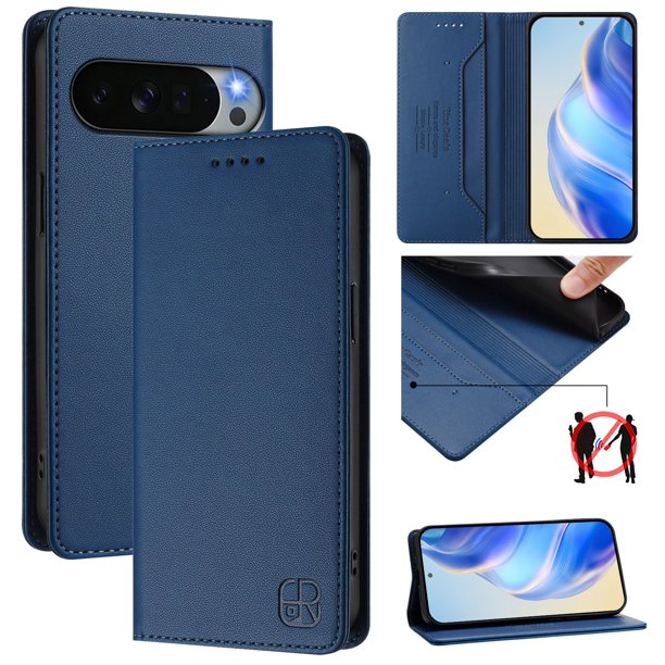 Funda Billetera con Soporte para Google Pixel 11 Pro XL Bloqueo RFID Plegable Azul
