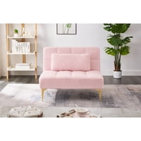 M&Ms - Convertible Single Sofa Bed Futon With Gold Metal Legs Teddy Fabric (Pink)