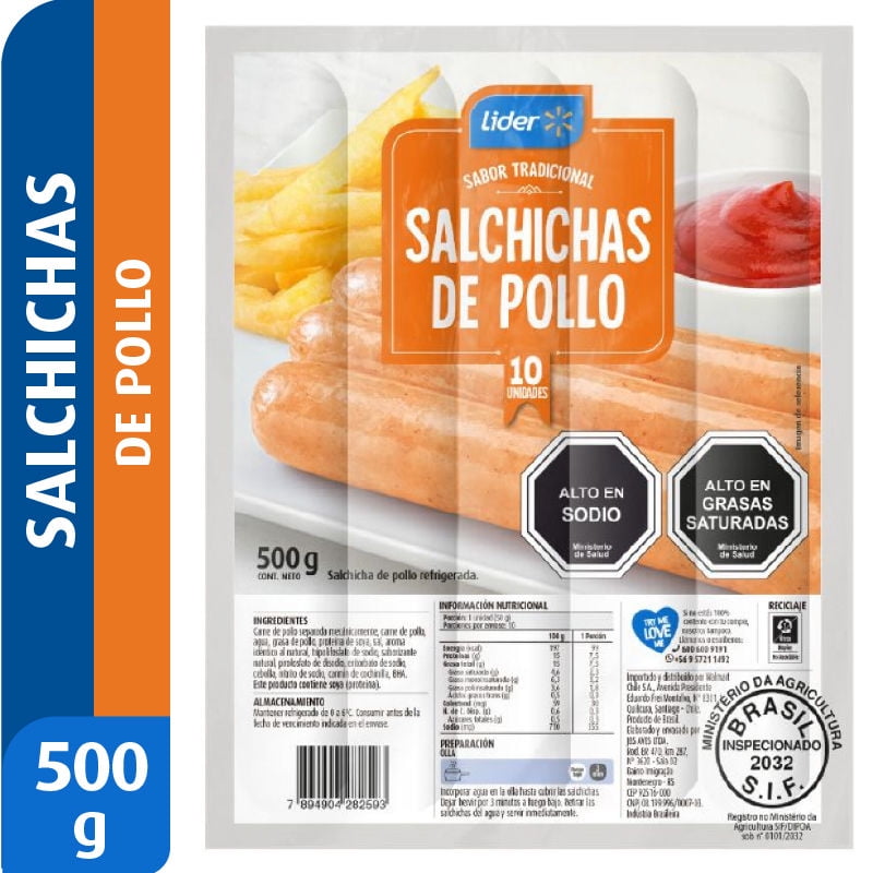 Salchicha De Pollo 10 Un 500 g Lider