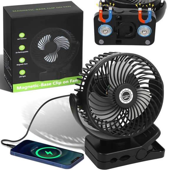 Ventilador Magnético CruiSeaU para Cruceros de 6" con Batería de 12000 mAh, Luz LED y Temporizador
