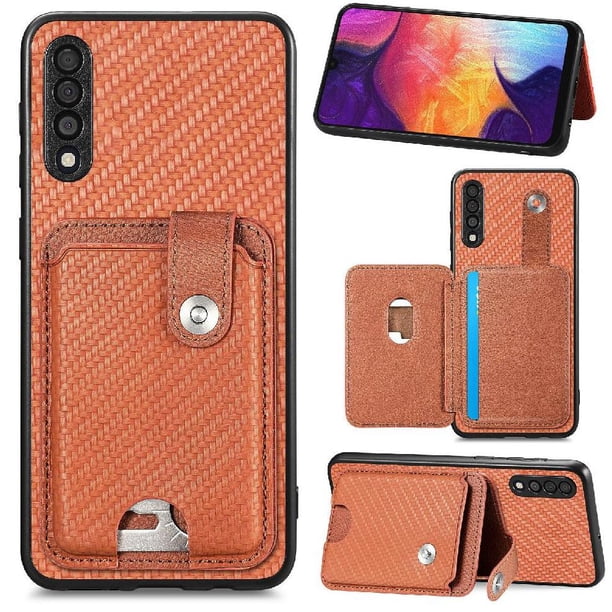 Funda Billetera Tejida para Samsung Galaxy A30s con Soporte y Tarjetero Marrón