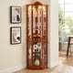thumbnail image 2 of Glass Cabinet Lighted Corner Cabinet Corner Display Curio Cabinet, Glass Display With Light(Included)Bar Cabinet,Wine Cabinet with Adjustable Glass Shelves Carved Decoration OAK Light(Included), 2 of 3