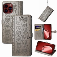 Funda Cartera Foxdock Para Iphone 15 Pro , Flip Pu Con Relieve De Gatos Y Perros, Tarjetero Y Soporte