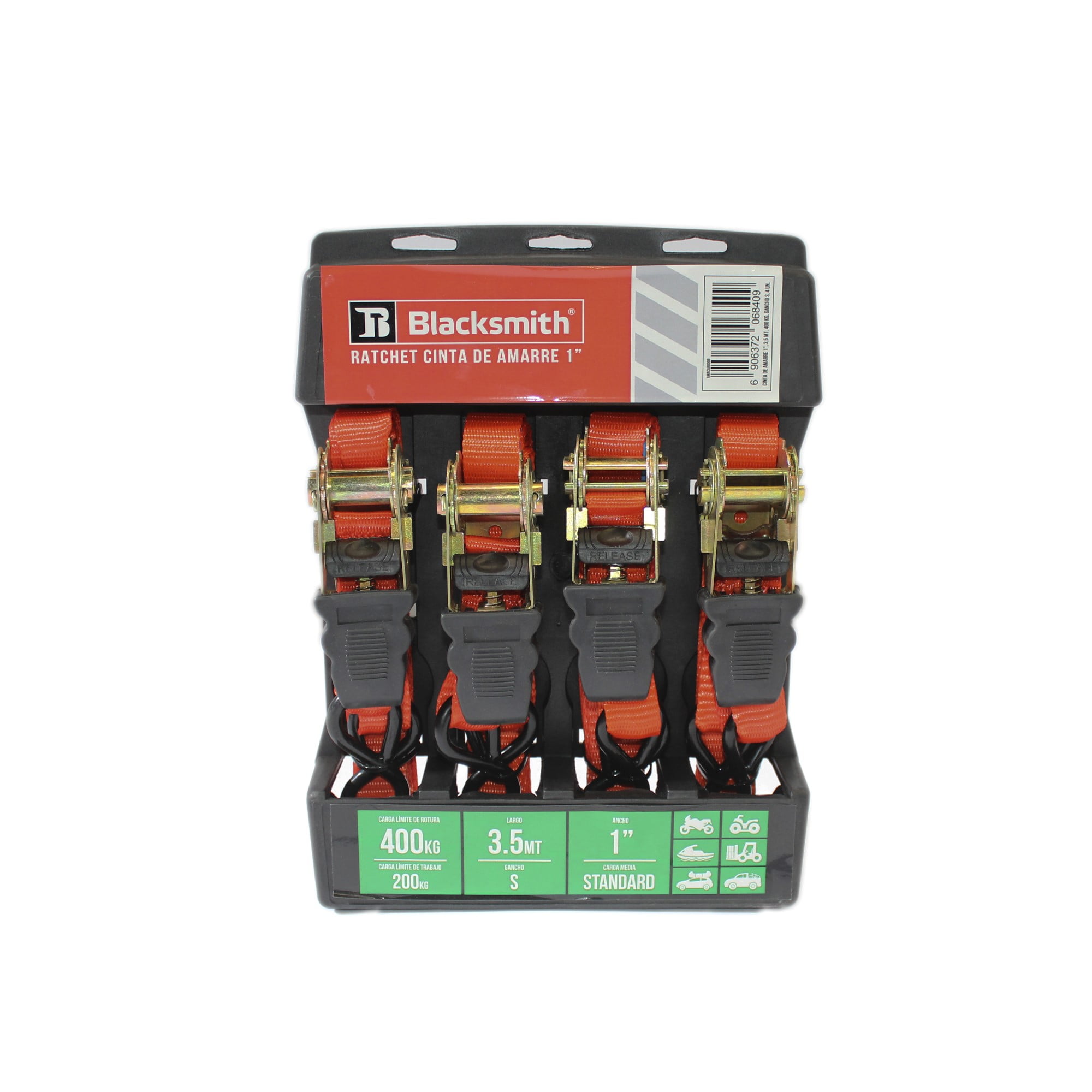 Blacksmith - Set 4 Un. Eslinga 3,5 Mts, Carga Máxima 400 Kg. Con Rachet