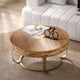 thumbnail image 3 of Modern round coffee table Wooden carving pattern coffee table with metal legs for living room reception room office Golden, 3 of 3