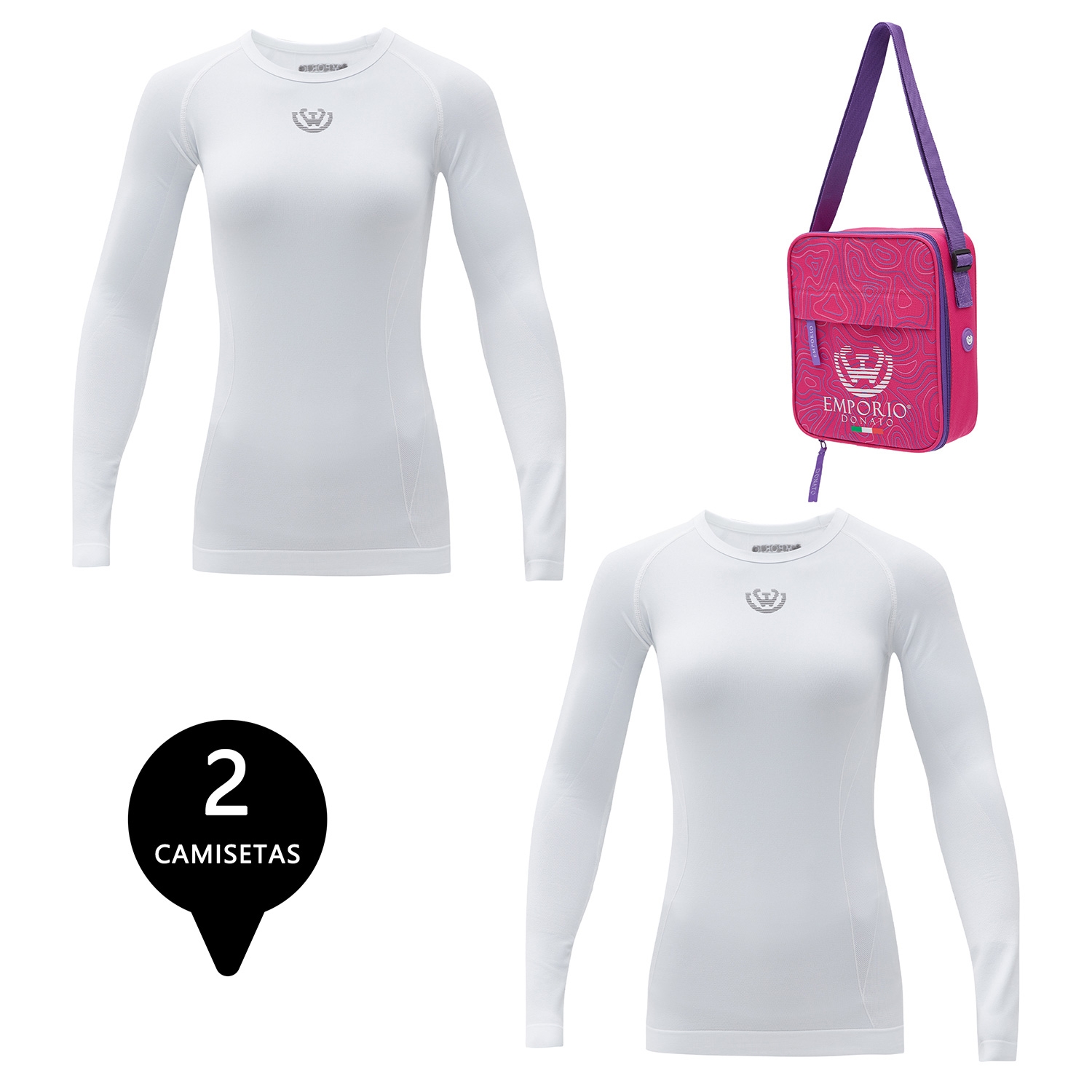 Giovacchino - Pack 2 Camisetas Deportiva Primera Capa Microfibra Mujer+Bolso Regalo Talla L