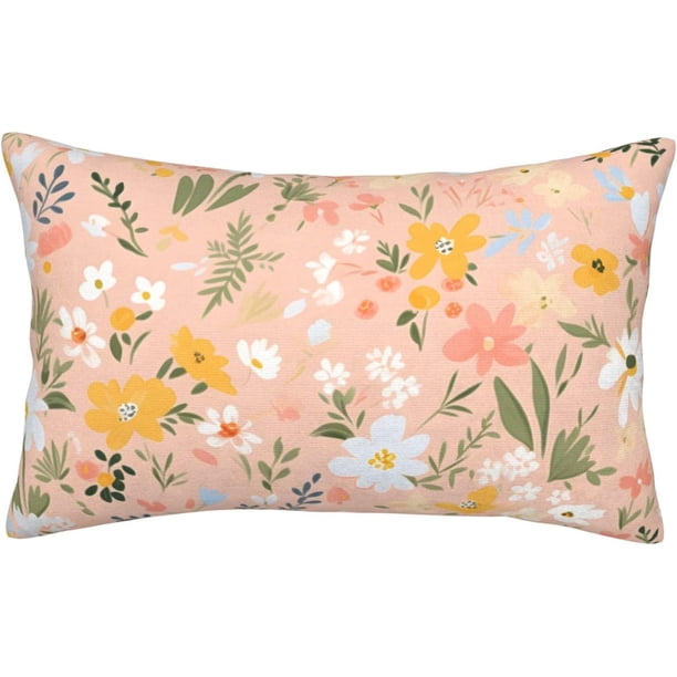 Funda cojín lumbar pintura flores primavera 35x50 cm rectangular cremallera oculta