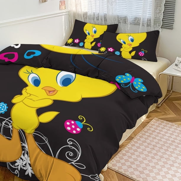 TweetyBird Print Bedding Set Pattern Duvet Cove Set 3 Pieces 1 Quilt Cover And 2 Pillowcases for Women Men Teens