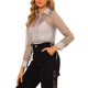 thumbnail image 4 of INSPIRE CHIC Camisa de Mujer con Botones al Frente, Cuello en Punta, Malla Transparente, Mangas Largas, Talla XS, Gris, 4 of 7