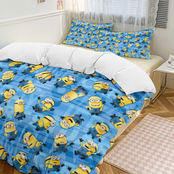 Lake Blue Minions Comforter Set Soft 3 Pcs Twin Bedding Sets Thicken