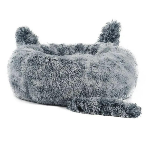 Cama de Mascota Perro Gato Tipo Donut Con Cola - L 60 cm  Gris